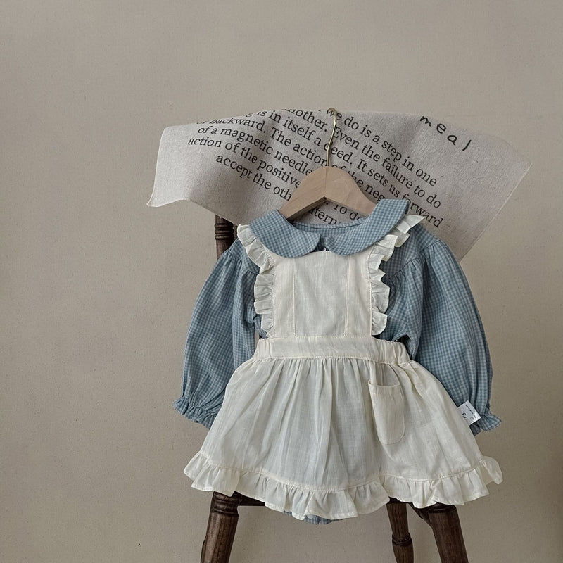 Adorable Plaid Romper with Sling Overskirt