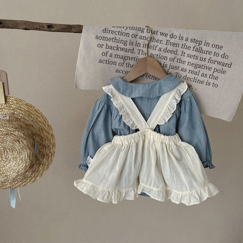 Adorable Plaid Romper with Sling Overskirt