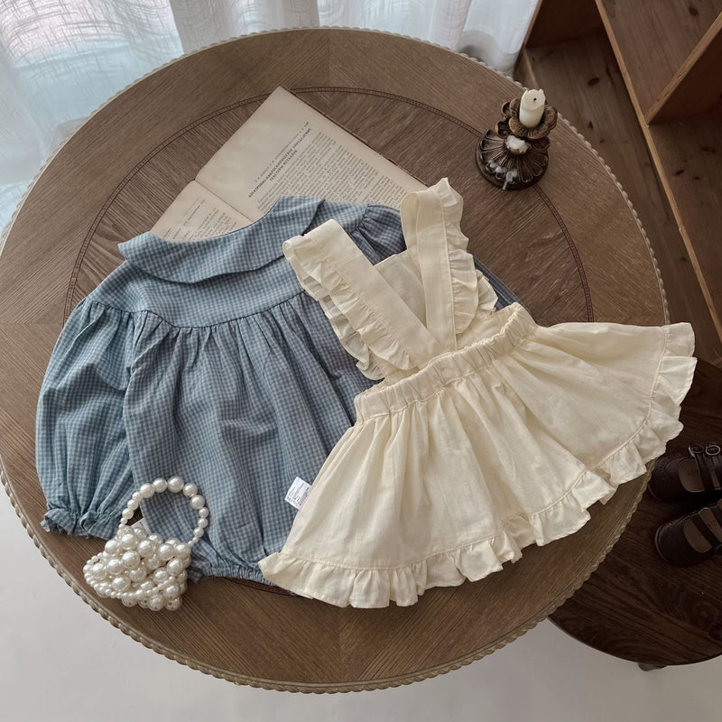 Adorable Plaid Romper with Sling Overskirt