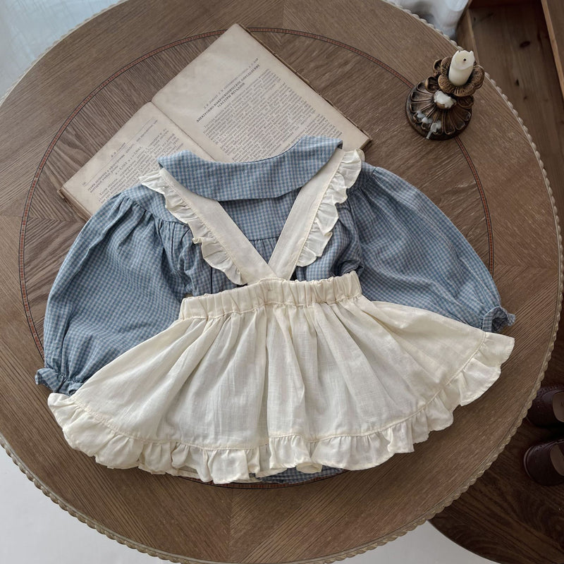 Adorable Plaid Romper with Sling Overskirt