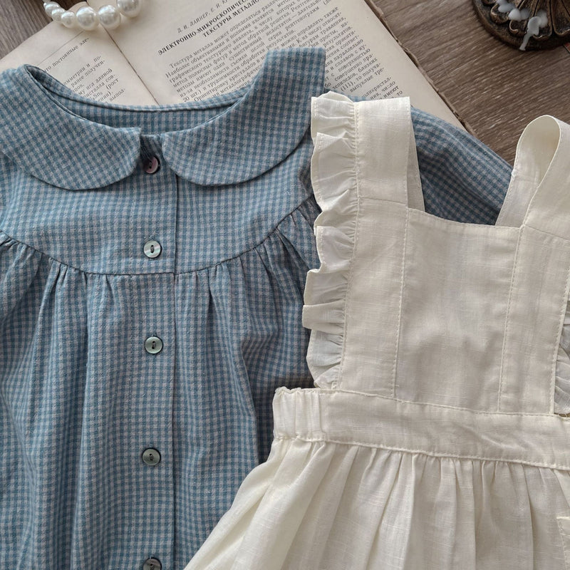 Adorable Plaid Romper with Sling Overskirt