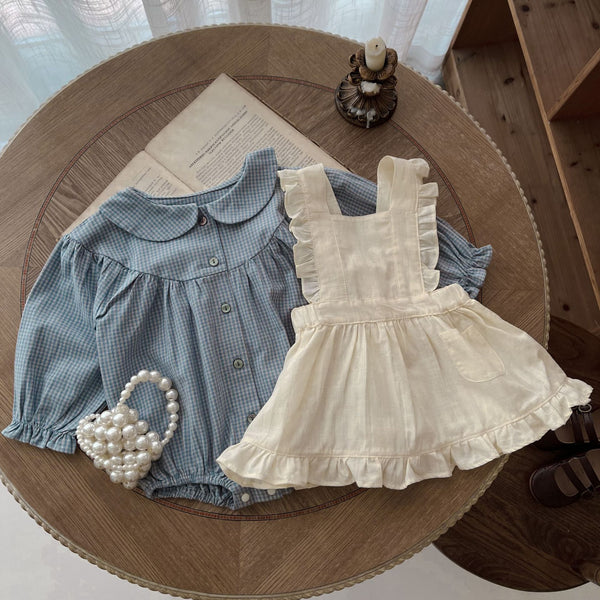Adorable Plaid Romper with Sling Overskirt