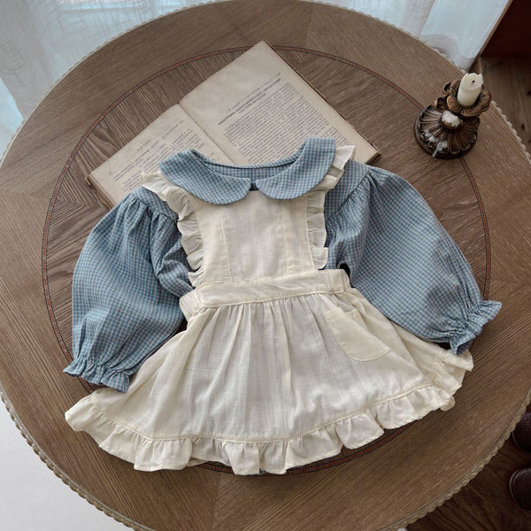 Adorable Plaid Romper with Sling Overskirt