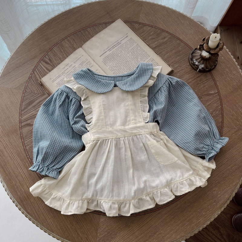 Adorable Plaid Romper with Sling Overskirt