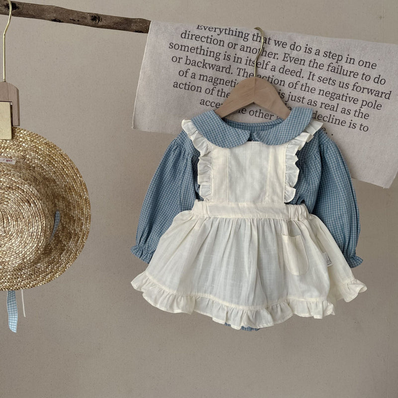 Adorable Plaid Romper with Sling Overskirt