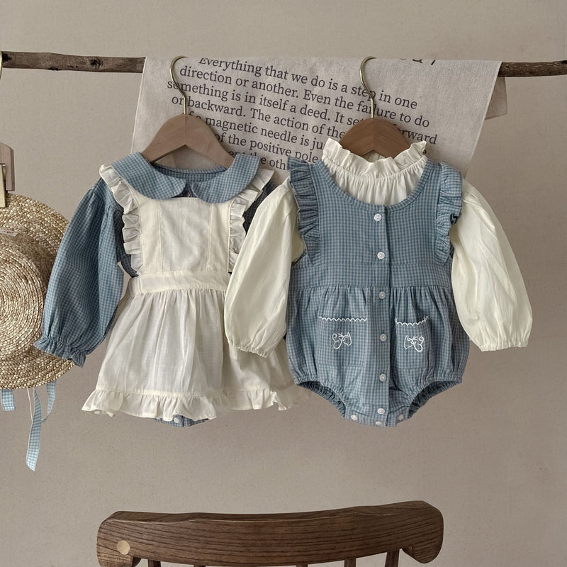 Adorable Plaid Romper with Sling Overskirt